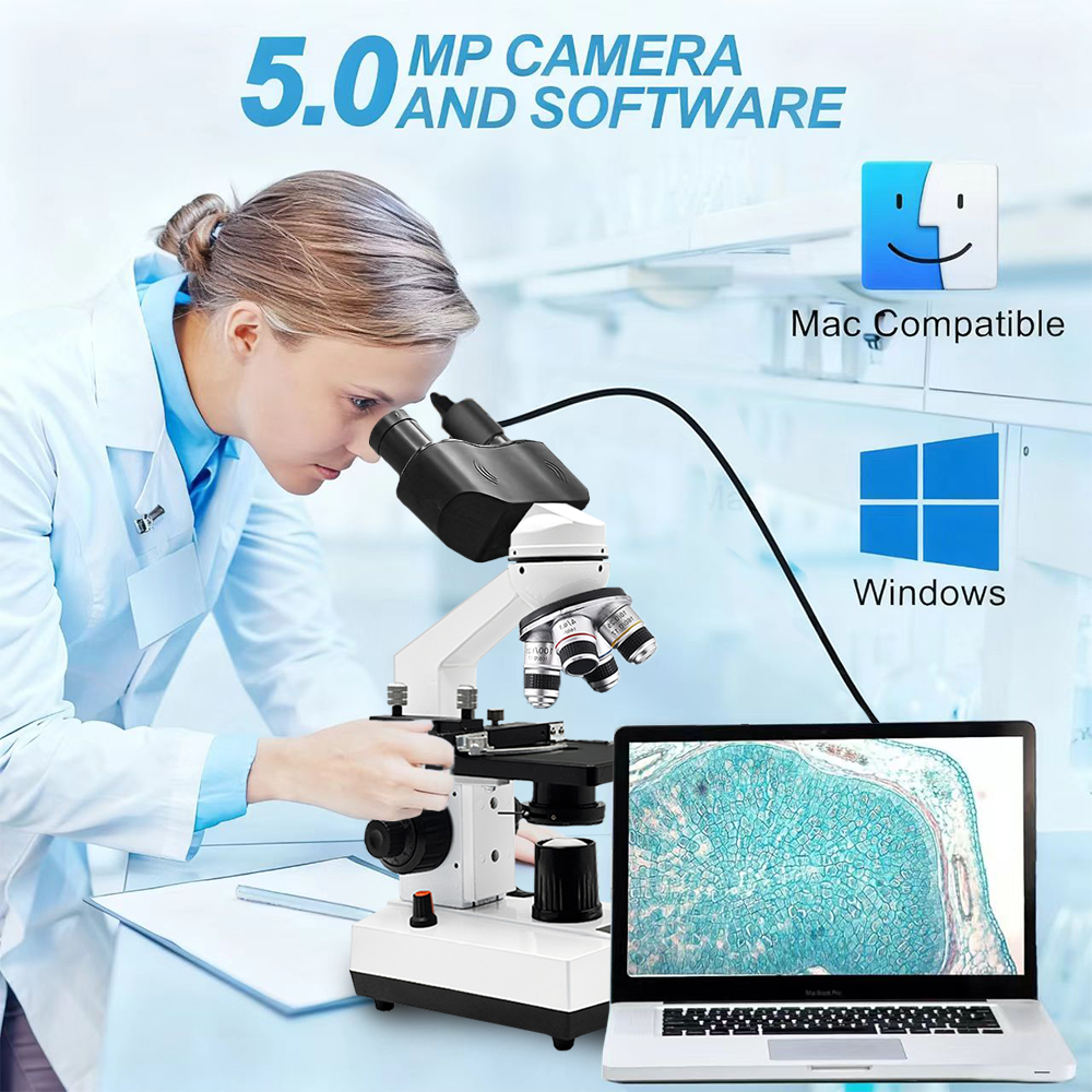 Microscope Compound 40X - Compound Microscope,40X-2500X, Dual LED Lighting and